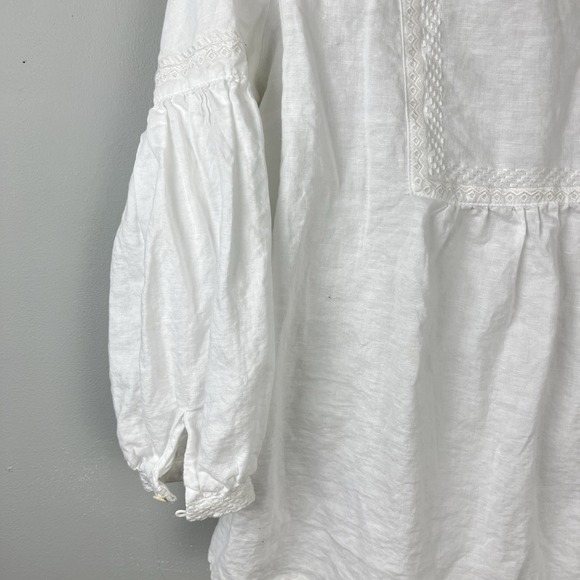 J. McLaughlin White Peasant Boho Top Blouse Shirt Womens M Linen Blend - Picture 3 of 8